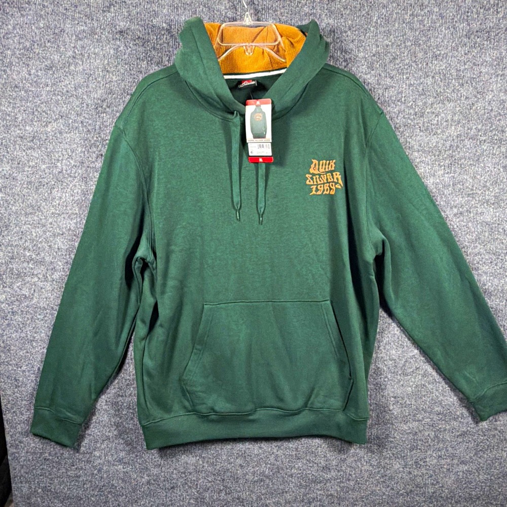 Mens XL Hoodie, Quiksilver, Green, Graphic Pullover Since 1969 Waffle Hood